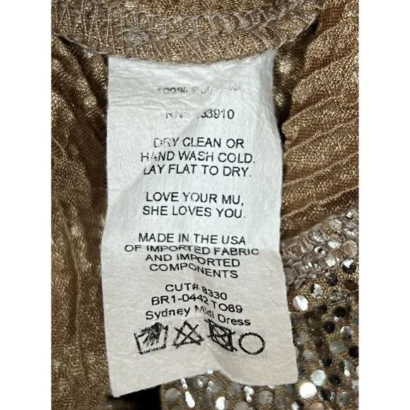 Show Me Your Mumu Sydney Gold Midi Dress Metallic Sparkles Size M Medium - Picture 6 of 11